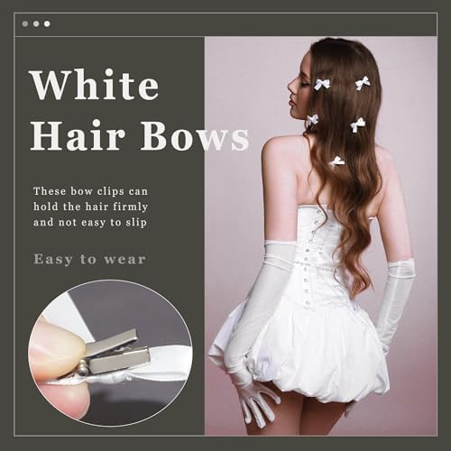 30PCS Bows for Hair White Mini Bow Hair Clips Non Slip Small Hair Bows Satin Ribbon Hairpins Y2K Hair Accessories for Women Girls - Image 5