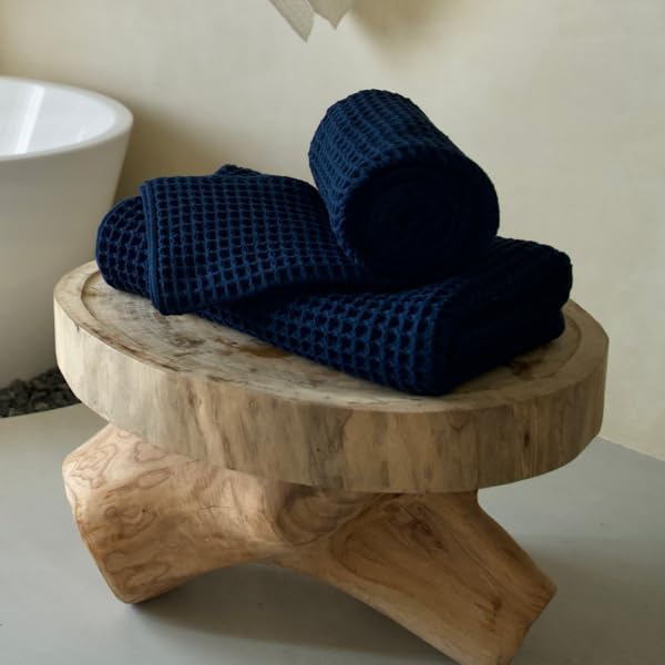 Luxury Organic Japanese Cotton Waffle Bath Towel | Thick, Absorbent, Quick Dry Bathroom Towels for Shower, Sauna, Onsen| Hotel & Spa Quality, Gift-Ready (Ocean Blue, Bath Towel (Set of 2)) by KOSMU
