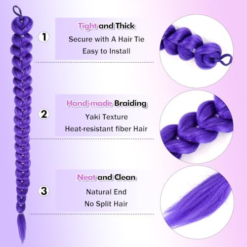 Getgal 30 inch Purple Braids Ponytail Hair Pre Braiding Hair with Tie Synthetic Purple Hair Extensions for Halloween Costume kids Cosplay（30inch Braid Ponytail） - Image 4