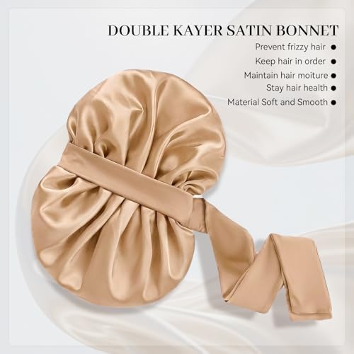 Silk Bonnet for Sleeping Satin Hair Bonnet Double Layer Adjustable Sleep Cap with Elastic Tie Band - Image 2