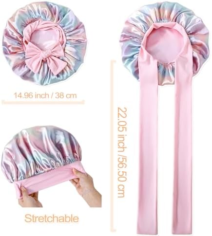 GDTOGRT Satin Silk Bonnet for Sleeping Women - Double Layer Sleep Hair Bonnets Caps for Curly Braid Hair with Tie Band - Image 5