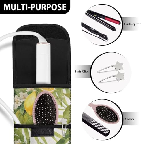 Flat Iron Case Holder Silicone Heat Resistant Neoprene Curling Iron Straightener Holder Cover Bag and Silicone Travel Mat for Travel Daily Hair Tools Curling Lemon Leaf - Image 6