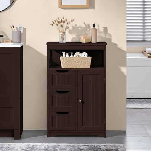 Yaheetech Freestanding Bathroom Storage Cabinet with 3 Drawers, Espresso - Image 2