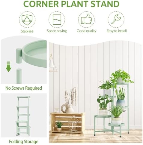 5 Tier Large Plant Stand Indoor Outdoor, 10 In Wide Tray, Green - Image 5