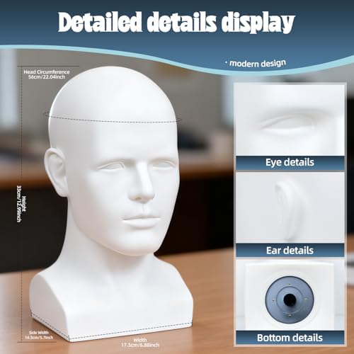 Male Mannequin Head with Stand – Realistic Wig Display Model for Hats, Scarves, Glasses & Hair Styling – Durable Male Head Display for Salon, Store or Home Decor (Gold) - Image 4