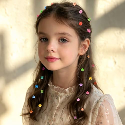 100Pcs Mini Flower Hair Clips, Hair Accessories (Bright Color-Flower+Star) - Image 4