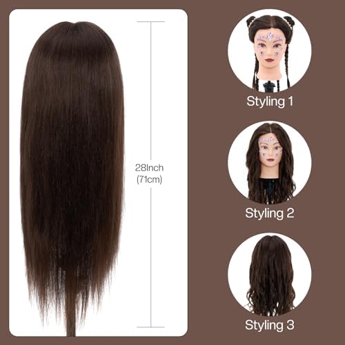 28" Mannequin Head Human Hair, Mannequin Head with 80% Real Hair,Cosmetology mannequin Doll head for hair Styling,Training Practice Braiding Manikin head with Table Clamp,Hair Styling Set #4 - Image 3