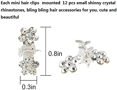 Mini Glitter Teeth Rhinestone Flower Hair Accessories - No-Slip Grip Metal Jaw Clamps in Mix Colors for Girls Women (Silver-White Crystal) - Image 5