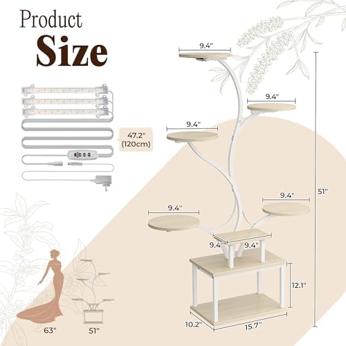 PRAISUN 51 Inch Plant Stand with Grow Lights, 8 Tiered Indoor Plant Shelf - Image 7