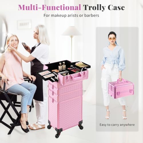 AROUS 5 in 1 Rolling Makeup Train Case with Lid Cosmetology Case on Wheels - Image 6