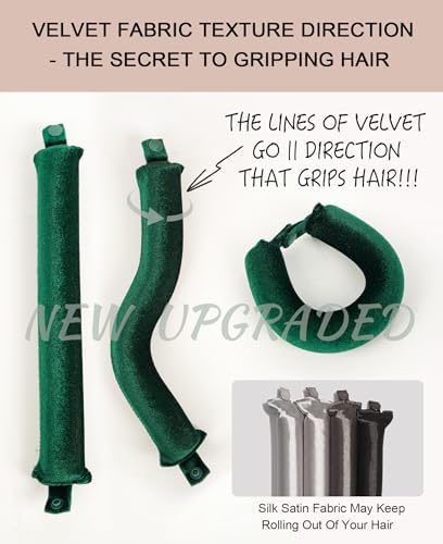 Classic Heatless Curls Overnight Rods - Upgraded Directional Grip Velvet No Heat Hair Curlers to Sleep Hair Rollers Flexible Curling Rods Set for Long Thicker Hair, Full Coverage Larger Silk Scarf - Image 5