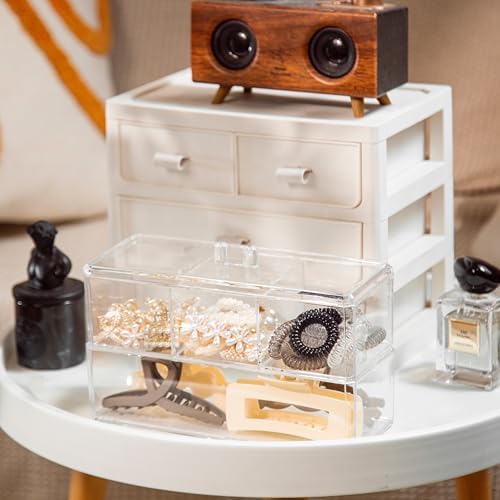 2Layer Hair Accessories Organizer for Girls, Acrylic Hair Tie Organizer for Headband, bows, Hair Clip, Cotton Swab Organization, Hair Clip Holder, Hair Organizer Storage with Lid - Image 6