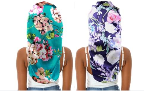 2pcs Extra Long Satin Bonnet Sleep Cap for Women, Double-Layer Silky Hair Bonnet for Braids/Dreadlocks/Curly/Long Hair with Tie Band (Green Flora & Purple Floral) by senthair