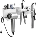 Hair Dryer Holder Wall Mount with 2 Storage Compartments, Aerospace Aluminum Blow Dryer Curling Iron Flat Iron Holder, No Drill Adhesive Bathroom Hair Tool Organizer, Heat Resistant (White) by Bensbl