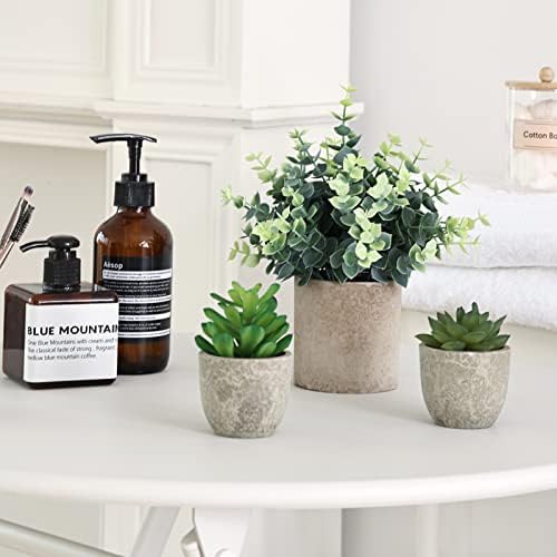 CEWOR 4 Pack Small Fake Plants Eucalyptus Rosemary Succulents Plants Artificial in Pots for Shelf Artificial Greenery Eucalyptus Plant Indoor for Home Bedroom Living Room Decoration - Image 4