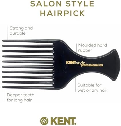 Kent SPC86 Black Salon-Style Professional Pick and Barber Comb - Afro Parting Comb for the Care of Curly and Thick Hair - Sleek style comb,Anti-Fatigue with a Rubberized Professional Finish - Image 4