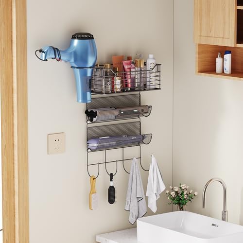 3 Tier Hair Tool Organizer Wall Mount, curling iron holder Basket, Black - Image 3