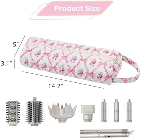 RSRSLEII Quilted Hair Tools Travel Bag,Portable&Foldable,Pink Bow - Image 3