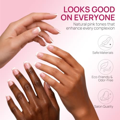 Krofaue French Tip Nails - Press On Nails Short Square Glossy - Image 4