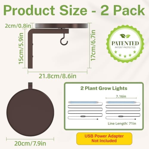 Plant Wall Hanger with Grow Lights Set of 2 for Indoor, Bronze - Image 2