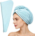 Microfiber Hair Towel Wrap 2 Pack Hair Drying Towel with Button for Women Hair Towel Turban Quick Dry Anti-frizz Absorbent Head Towel Blue by MakemadeDIY