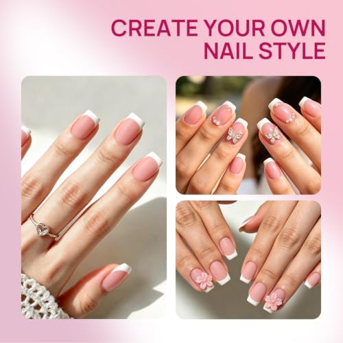 Krofaue French Tip Nails - Short Square Press On Nails - Image 7
