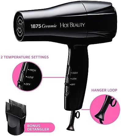 Hot Beauty 1875 Ceramic Hair Dryer, Powerful Fast Drying, Multi-Setting with Comb Attachment, Additional Detangler Included, Slide Bar Switch, Compact for Home & Travel (Black) - Image 3