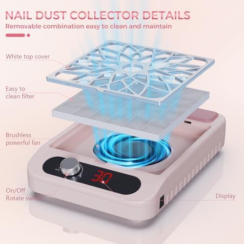 Nail Dust Collector for Nail Techs, Compact & Quiet Nail Vacuum dust Collector with Reusable Filter, Powerful Nail Fan Nail Tech Must Haves for Gel Polish, Pedicures, Salon & Home Use, Light Pink - Image 4