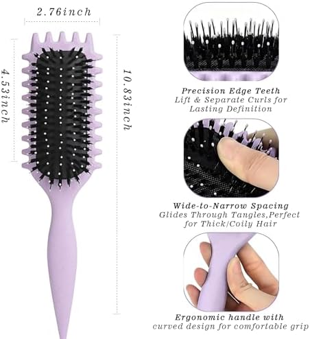 Curly Hair Brush, Vented Curl Defining Brush Anti Frizz Detangler Comb for Wet Dry Hair, Effortlessly Shape Curls Waves Styling Brush for Women Men Salon Home Daily Use - Purple - Image 2