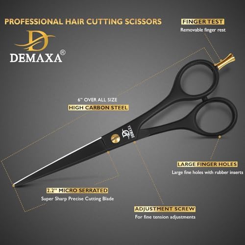 DEMAXA Professional Hair Scissors 6.5 Inch - Premium High Carbon Stainless Steel Barber Salon Hair Shears for Haircut Scissors - Ergonomic Design Super-Sharp Hair cutting Shears Blades - Image 2