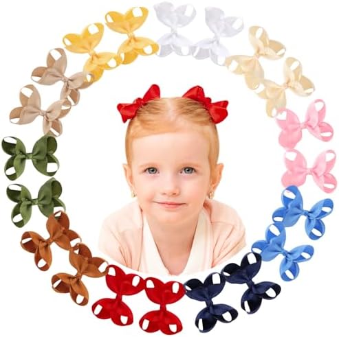 20PCS 3'' Hair Bows for Girls Toddlers, Grosgrain Ribbon Hair Bows with Alligator Clips, Toddler Hair Accessories for Toddlers Baby Girls Kids Teens (10 Colors in Pairs) by YHXXYLEN