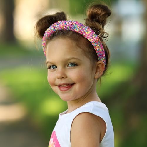 FROG SAC Sprinkle Headbands for Girls, Purple Padded Confetti Head Band for Kids, Thick Puffy Hair Bands for Children, Wide Little Girl Hairband Hair Accessories - Image 3