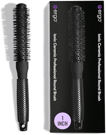 ERGO Ceramic Ionic Round Brush for Blow Out - Salon Quality Hair Brushes for Women - Roller Brush for Blow Drying, Wet and Dry Hair Styling, Volumizing Hair Care - ER25: 1" by ergo