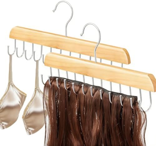 Foldable Hair Extension Hanger Braiding Rack, Rotating Wood Holder, Multi-Hook for Storing Washing Coloring by Unknown