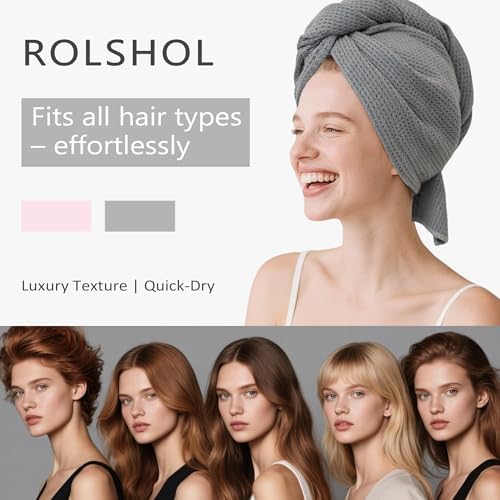 ROLSHOL 2 Pack Waffle Microfiber Hair Towel Wraps for Women, 32 x 11 in - Image 6