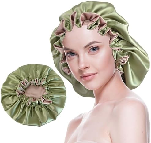 Silk Bonnet for Sleeping Satin Bonnets Double Layer Reversible Hair Cap Bonnet for Women Long Curly Braid Hair (Dusty Sage) by BeutyMe
