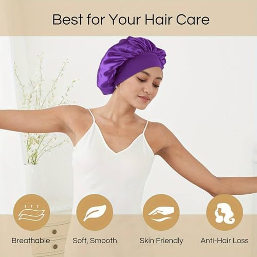 12 Pieces Silk Bonnet for Women Curly Hair Satin Bonnet Hair Wrap for Sleeping Cap with Tie Band (Multicoloured1) - Image 4