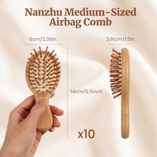 10Pcs Bamboo Hair Brush bulk wooden hair brush wooden brushs for hairs Pocket Paddle Massage Scalp Detangling Brushs for Women Men Portable Bristle Styling Set DIY Wedding Gifts Bridal - Image 2