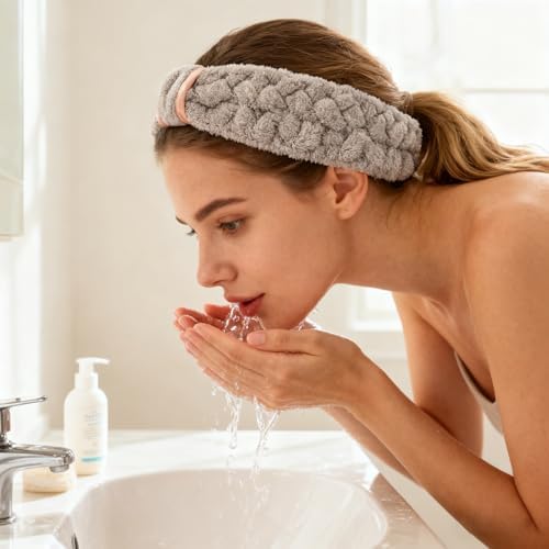 4 Pack Microfiber Towel Headbands for Washing Face, Spa & Skincare for Women (Beige, Dark brown, Grey, Black) - Image 6