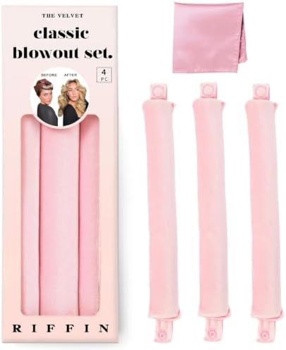 Classic Heatless Curls Overnight Rods - Upgraded Directional Grip Velvet Heatless Hair Curler to Sleep in No Heat Heatless Curling Flexi Rods Foam Hair Rollers for Blowout Look Medium & Long Hair by RIFFIN
