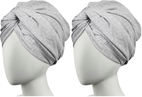 Conair Cotton Hair Towel Wrap & Twist for Women, Fast Drying Ultra-Absorbent Hair Plop for All Types and Lengths, Turban-Style Cotton Towel Helps Maintain Natural Curl Style, Gray, (Pack of 2) by conair
