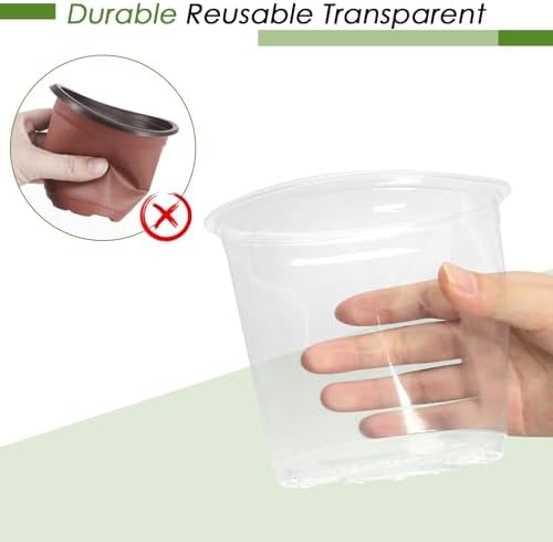 FUIJOL 4/5/6/7 Inch Clear Nursery Pots for Plants with Sacuers 20 Pack, Plastic Flower Pots with Drainage Holes, Variety Pack Seedlings Garden Pot for Indoor Outdoor (4+5+6+7 inch) - Image 5