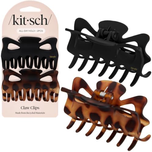 Kitsch Large Hair Claw Clips - All Day Hold Hair Clips, Black & Tort, 2pcs by Kitsch