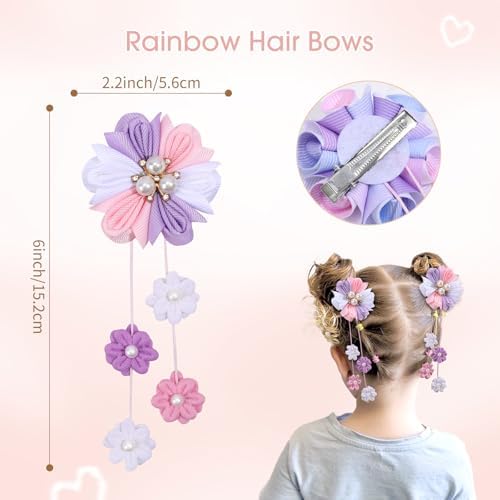 OAOLEER 6PCS Hair Bows for Girls, Purple Flower Hair Accessories for Girls - Image 3