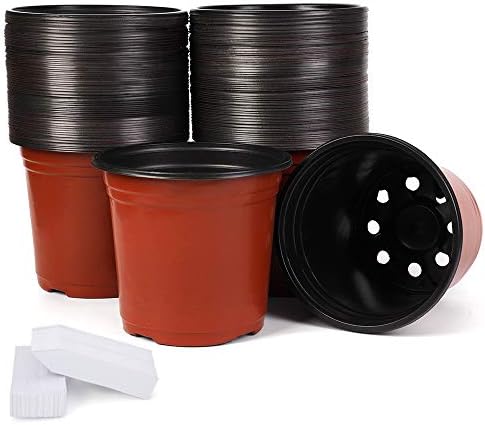 JERIA 100-Pack 6 Inch Plastic Nursery Pots Come with 100 Pcs Labels, Seedling Flower Plant Container and Seed Starting Pots by JERIA