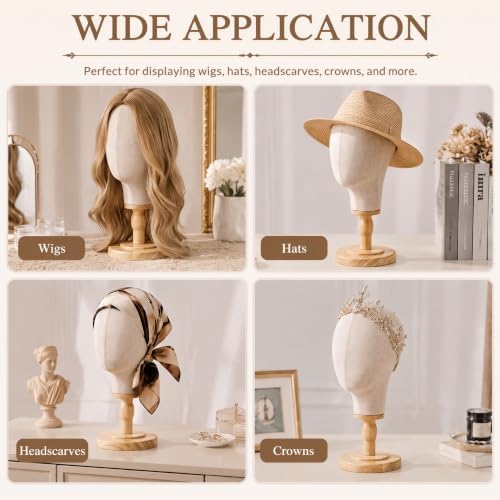 Peohud 21 Inch Mannequin Head, Canvas Wig Stand with Detachable Wood Stand, Linen Hat Display Model Head for Caps, Headdress, Wig Making - Image 6