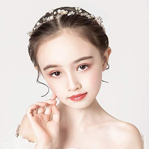     , Princess Headpiece White Flower Headband Pearl Hair Dress for Girl and Flower Girls Cute Bridal Wedding Hair Band - Image 2