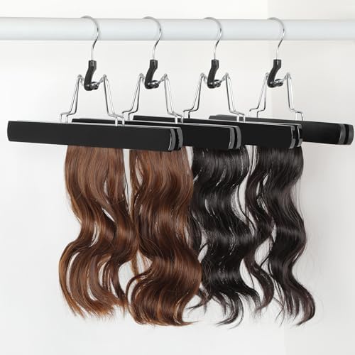 TOPIA HANGER 12 Pack Wooden Pants Hangers, Hair Extension Hangers Non Slip Skirt Hanger Wood Clamp with Velvet Padded 360° Swivel Hook for Jeans, Skirts, Trousers, Wigs CT67B - Image 4