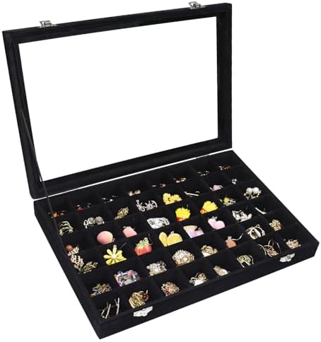 Vicoter 48 Grid Velvet Jewelry Tray Clear Lid Rings Earrings by Vicoter