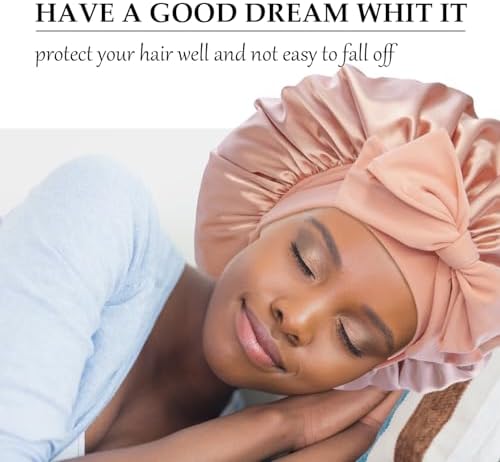 Satin Silk Hair Bonnet for Sleeping Large Bonnets with Tie Band Wrap with Adjustable Straps Night Sleep Caps for Women Curly Braid Hair Blush Pink - Image 2